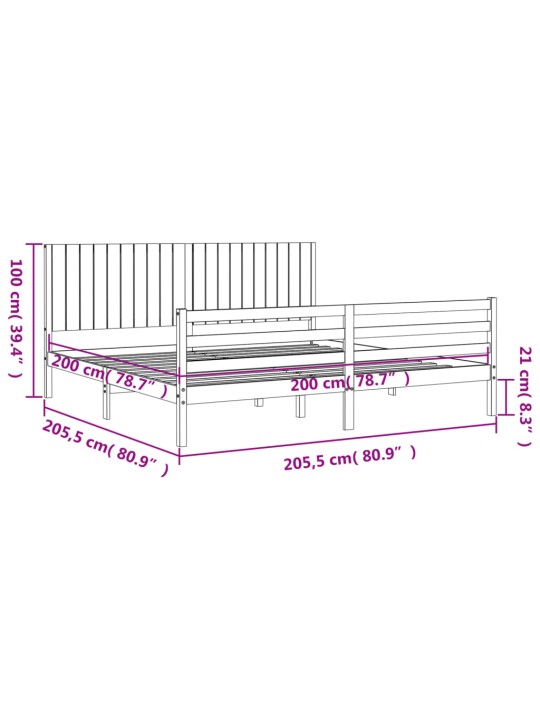 Rám postele s čelem bílý 200 x 200 cm masivní dřevo