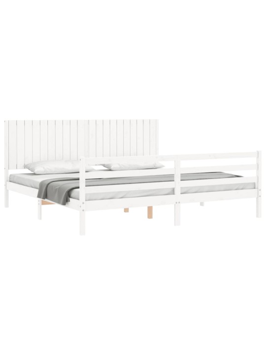 Rám postele s čelem bílý 200 x 200 cm masivní dřevo