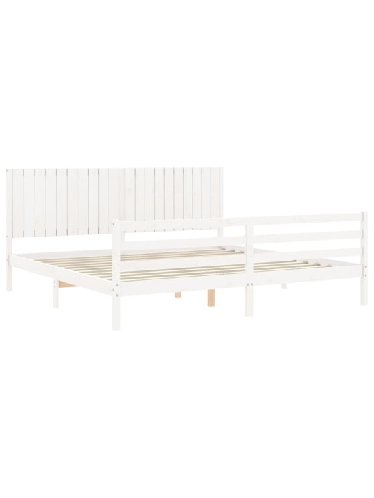 Rám postele s čelem bílý 200 x 200 cm masivní dřevo