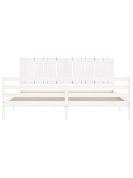 Rám postele s čelem bílý 200 x 200 cm masivní dřevo