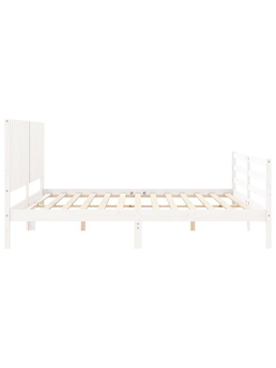 Rám postele s čelem bílý 200 x 200 cm masivní dřevo