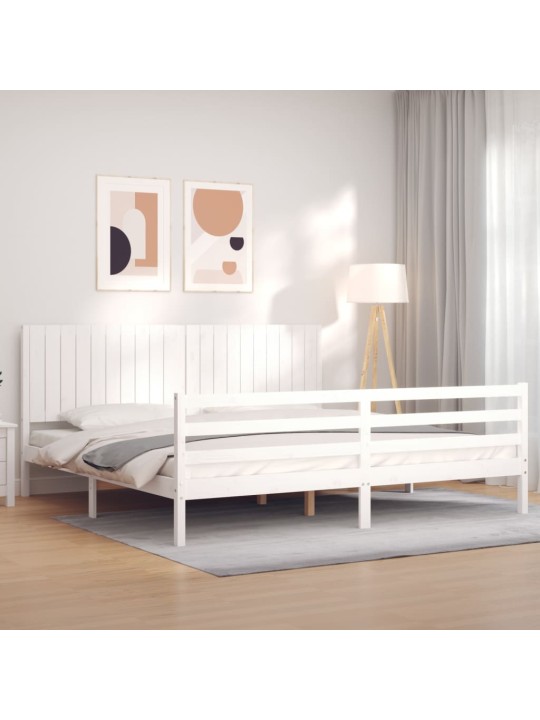 Rám postele s čelem bílý 200 x 200 cm masivní dřevo