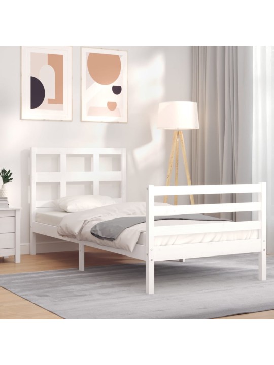 Rám postele s čelem bílý Small Single masivní dřevo
