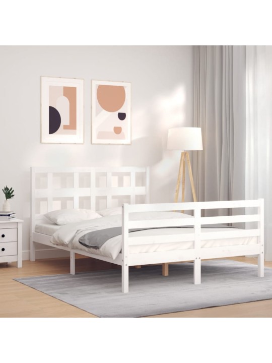 Rám postele s čelem bílý Small Double masivní dřevo