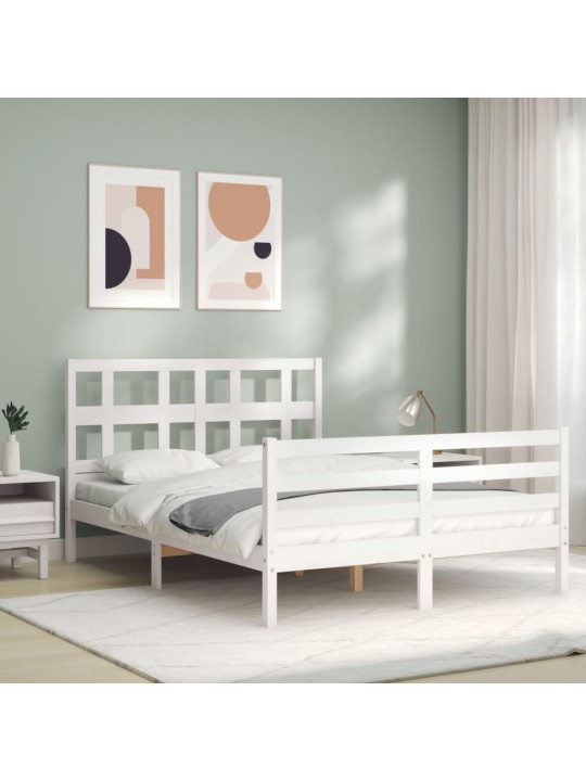 Rám postele s čelem bílý 140 x 190 cm masivní dřevo