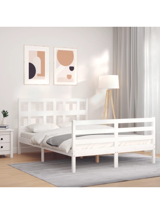 Rám postele s čelem bílý 140 x 190 cm masivní dřevo