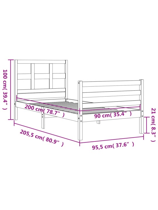 Rám postele s čelem 90 x 200 cm masivní dřevo