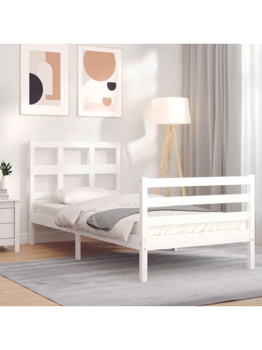 Rám postele s čelem bílý 90 x 200 cm masivní dřevo