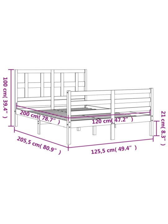 Rám postele s čelem 120 x 200 cm masivní dřevo