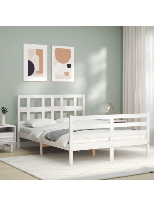 Rám postele s čelem bílý 120 x 200 cm masivní dřevo