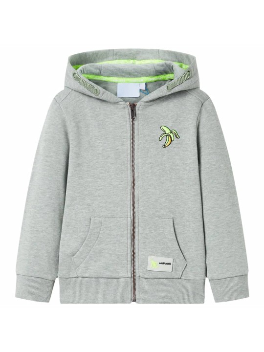 Dětská mikina s kapucí na zip světle khaki melanž 140