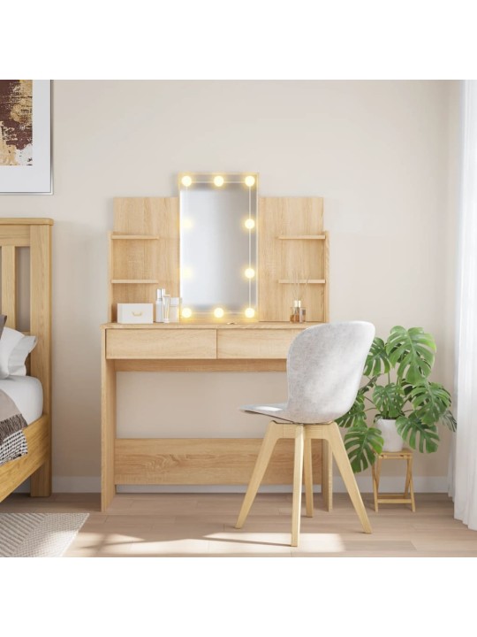 Toaletní stolek s LED osvětlením dub sonoma 96 x 40 x 142 cm
