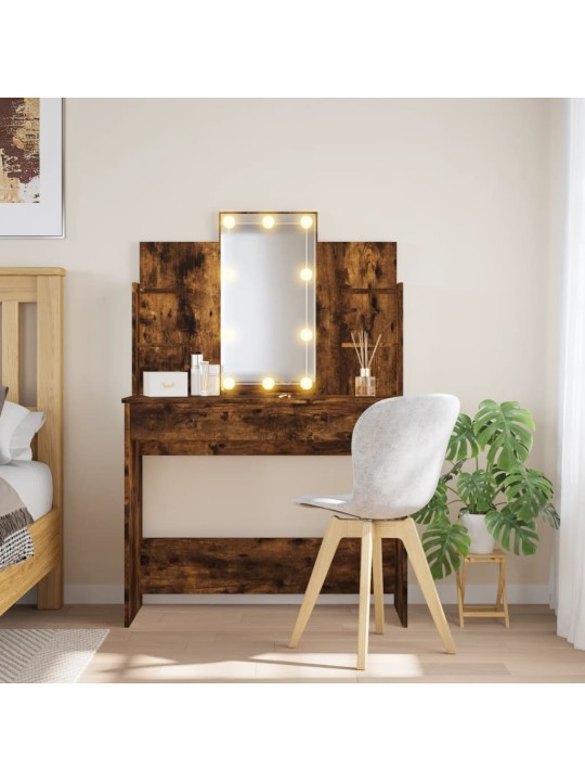Toaletní stolek s LED osvětlením kouřový dub 96 x 40 x 142 cm