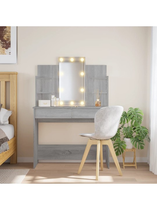Toaletní stolek s LED osvětlením šedý sonoma 96 x 40 x 142 cm