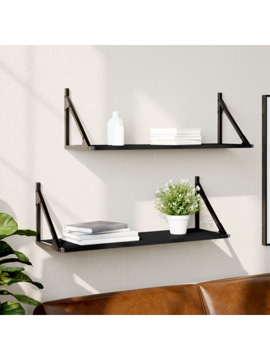 Nástěnné police 2 ks černé 80 x 25 x 25,5 cm kompozitní dřevo