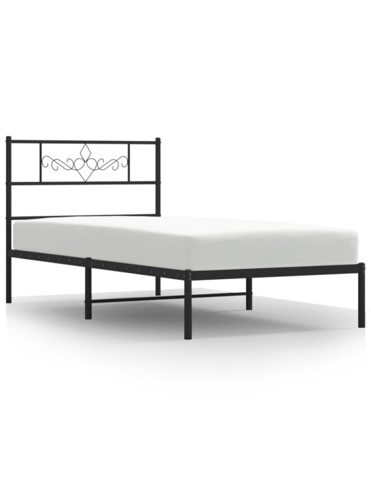 Kovový rám postele s čelem černý 100 x 200 cm