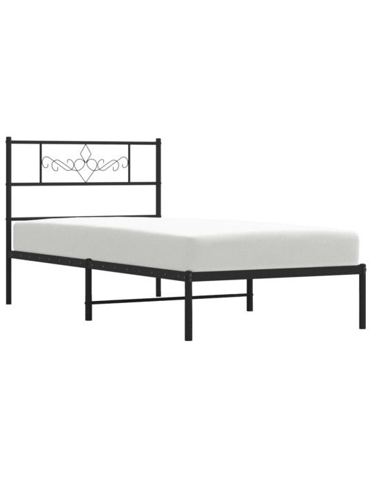 Kovový rám postele s čelem černý 100 x 200 cm