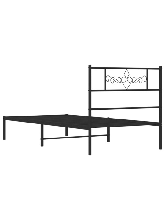 Kovový rám postele s čelem černý 100 x 200 cm