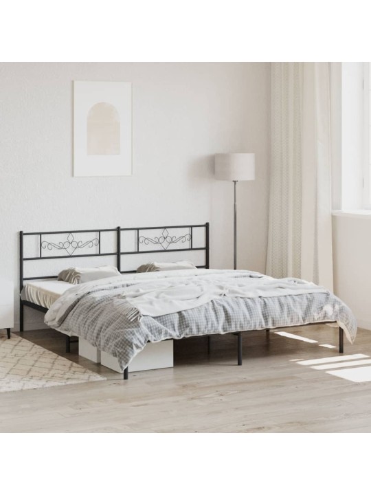 Kovový rám postele s čelem černý 200 x 200 cm