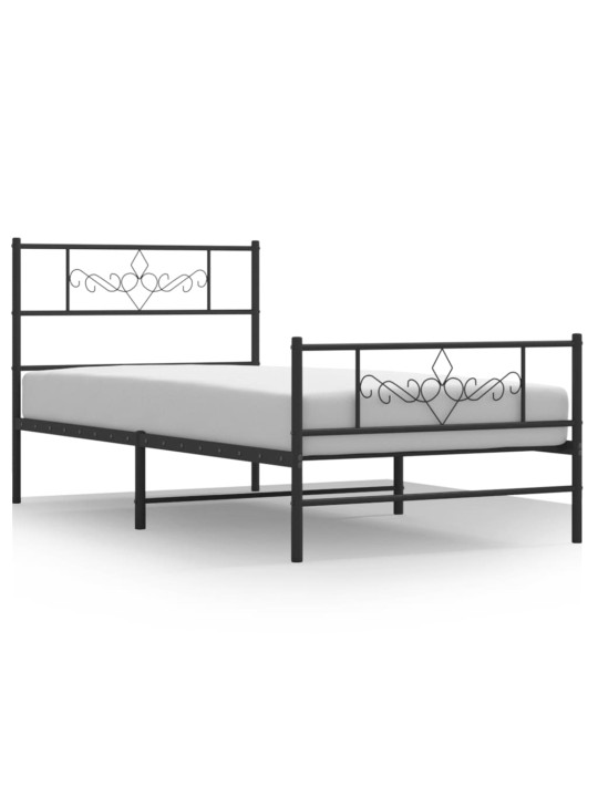 Kovový rám postele s hlavovým a nožním čelem černý 80 x 200 cm