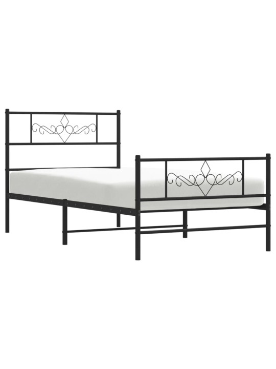 Kovový rám postele s hlavovým a nožním čelem černý 80 x 200 cm