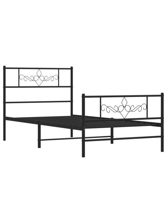 Kovový rám postele s hlavovým a nožním čelem černý 80 x 200 cm