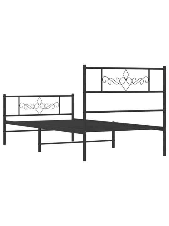 Kovový rám postele s hlavovým a nožním čelem černý 80 x 200 cm