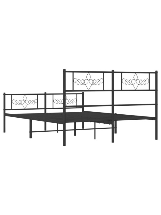 Kovový rám postele s hlavovým a nožním čelem černý 120 x 200 cm