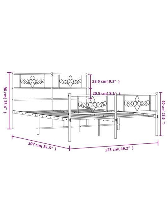 Kovový rám postele s hlavovým a nožním čelem černý 120 x 200 cm