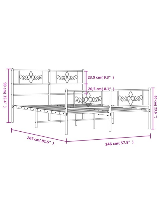 Kovový rám postele s hlavovým a nožním čelem černý 140 x 200 cm