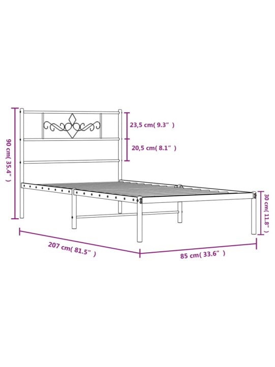 Kovový rám postele s čelem bílý 80 x 200 cm