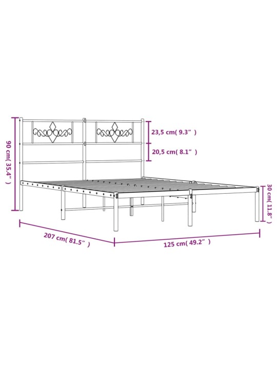 Kovový rám postele s čelem bílý 120 x 200 cm