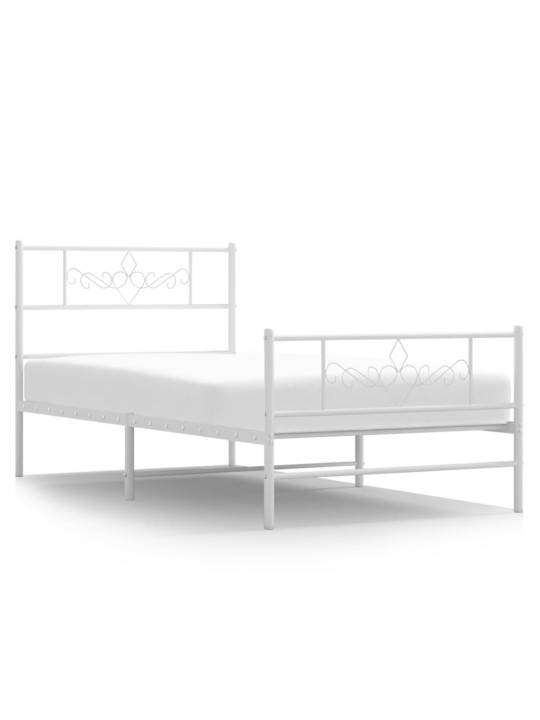 Kovový rám postele s hlavovým a nožním čelem bílý 90 x 200 cm