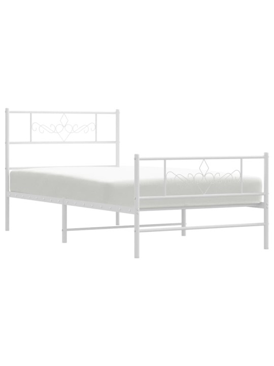 Kovový rám postele s hlavovým a nožním čelem bílý 90 x 200 cm