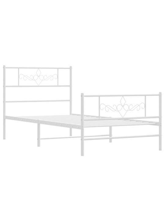 Kovový rám postele s hlavovým a nožním čelem bílý 90 x 200 cm