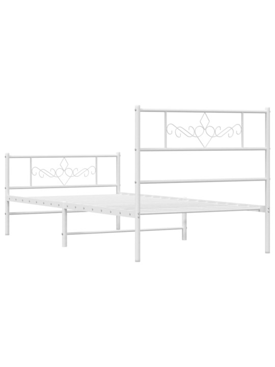 Kovový rám postele s hlavovým a nožním čelem bílý 90 x 200 cm