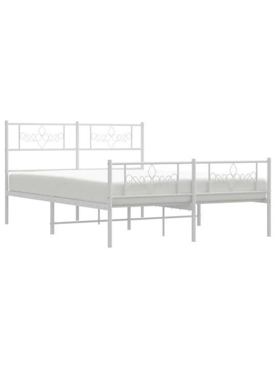 Kovový rám postele s hlavovým a nožním čelem bílý 135 x 190 cm
