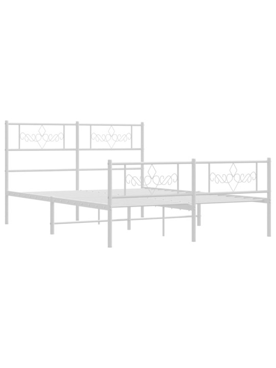 Kovový rám postele s hlavovým a nožním čelem bílý 135 x 190 cm