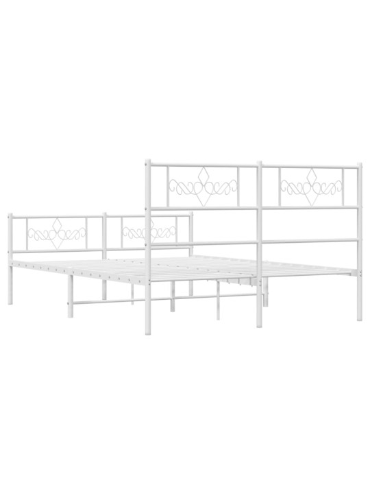 Kovový rám postele s hlavovým a nožním čelem bílý 135 x 190 cm
