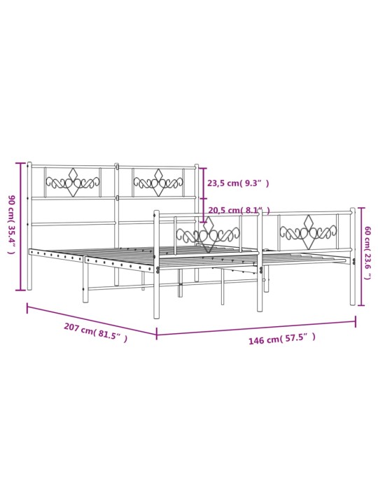 Kovový rám postele s hlavovým a nožním čelem bílý 140 x 200 cm