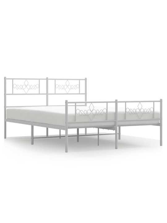 Kovový rám postele s hlavovým a nožním čelem bílý 150 x 200 cm