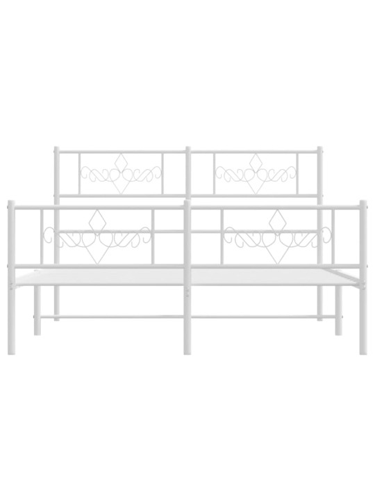 Kovový rám postele s hlavovým a nožním čelem bílý 150 x 200 cm