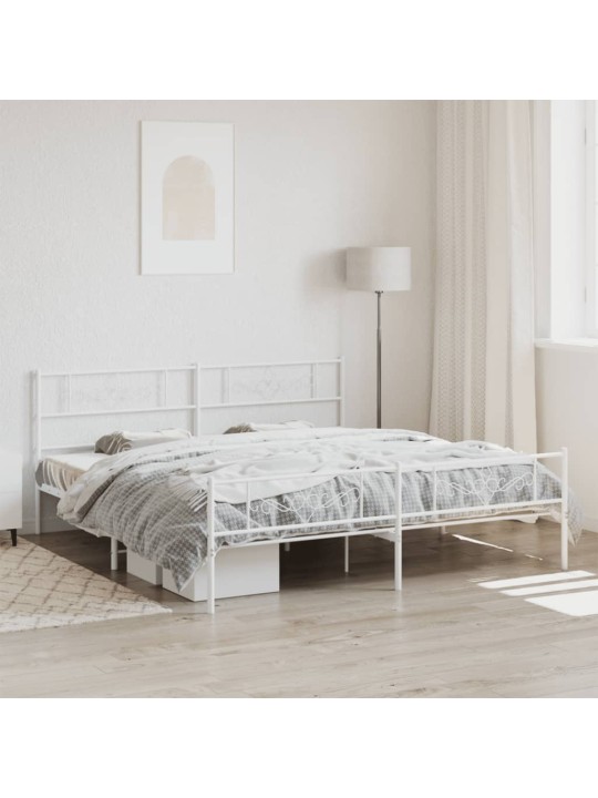 Kovový rám postele s hlavovým a nožním čelem bílý 193 x 203 cm