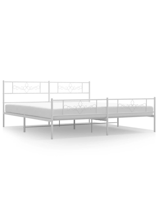 Kovový rám postele s hlavovým a nožním čelem bílý 200 x 200 cm