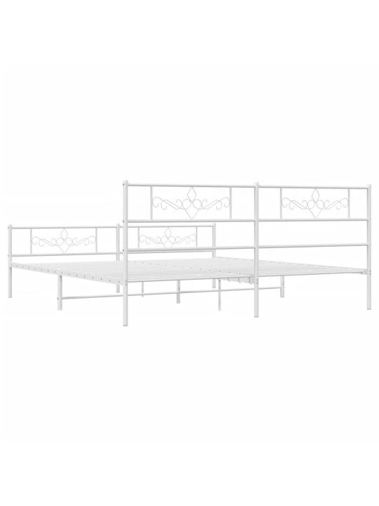 Kovový rám postele s hlavovým a nožním čelem bílý 200 x 200 cm