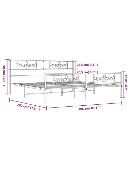 Kovový rám postele s hlavovým a nožním čelem bílý 200 x 200 cm