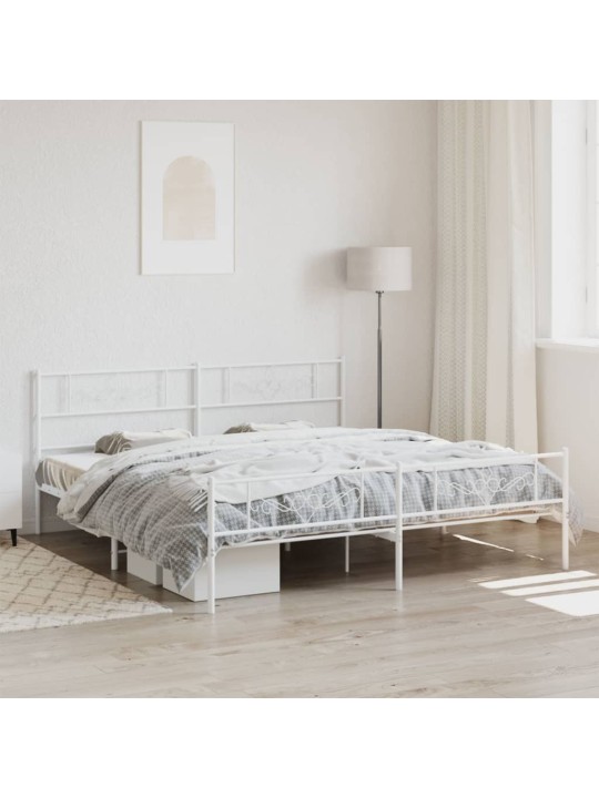 Kovový rám postele s hlavovým a nožním čelem bílý 200 x 200 cm