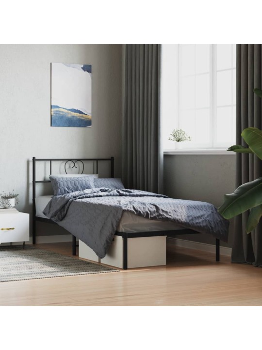 Kovový rám postele s čelem černý 80 x 200 cm