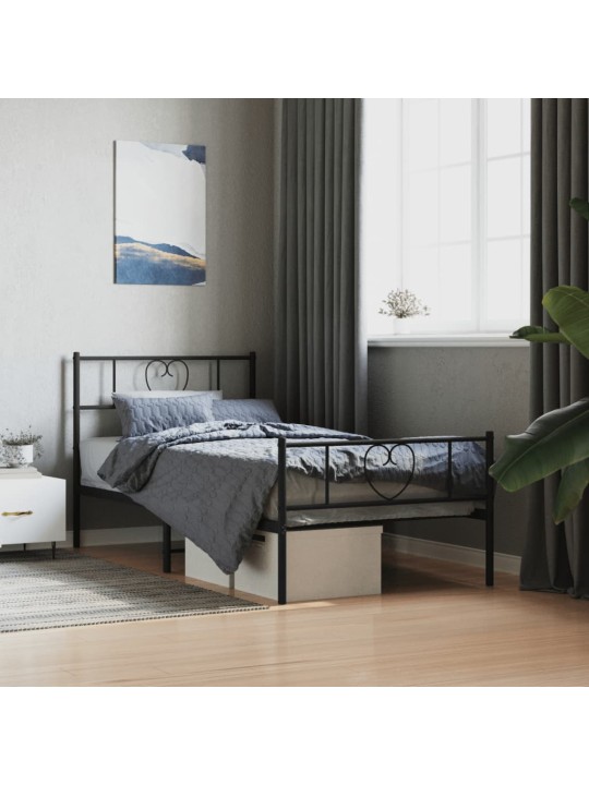Kovový rám postele s hlavovým a nožním čelem černý 90 x 190 cm
