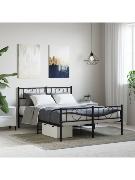Kovový rám postele s hlavovým a nožním čelem černý 135 x 190 cm
